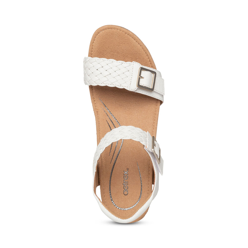 Aetrex Women's Grace Adjustable Woven Wedge Sandals - White | USA KPLOYOT